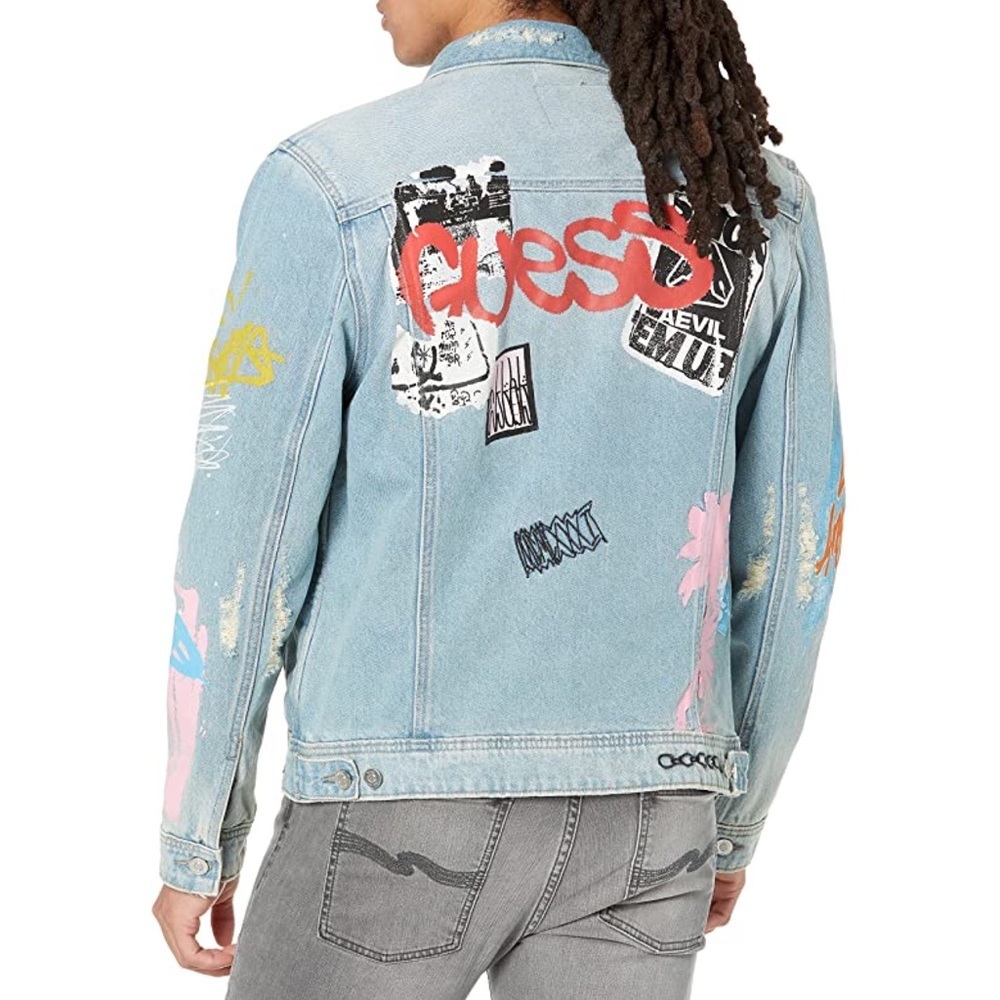 New GUESS Men’s Graffiti Dillon Denim Jacket SZ XS - Picture 3 of 12